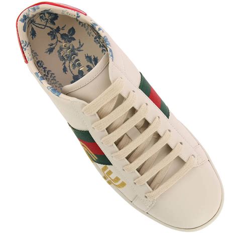 gucci ace sneakers in leather with web bands|Gucci ace embellished leather sneakers.